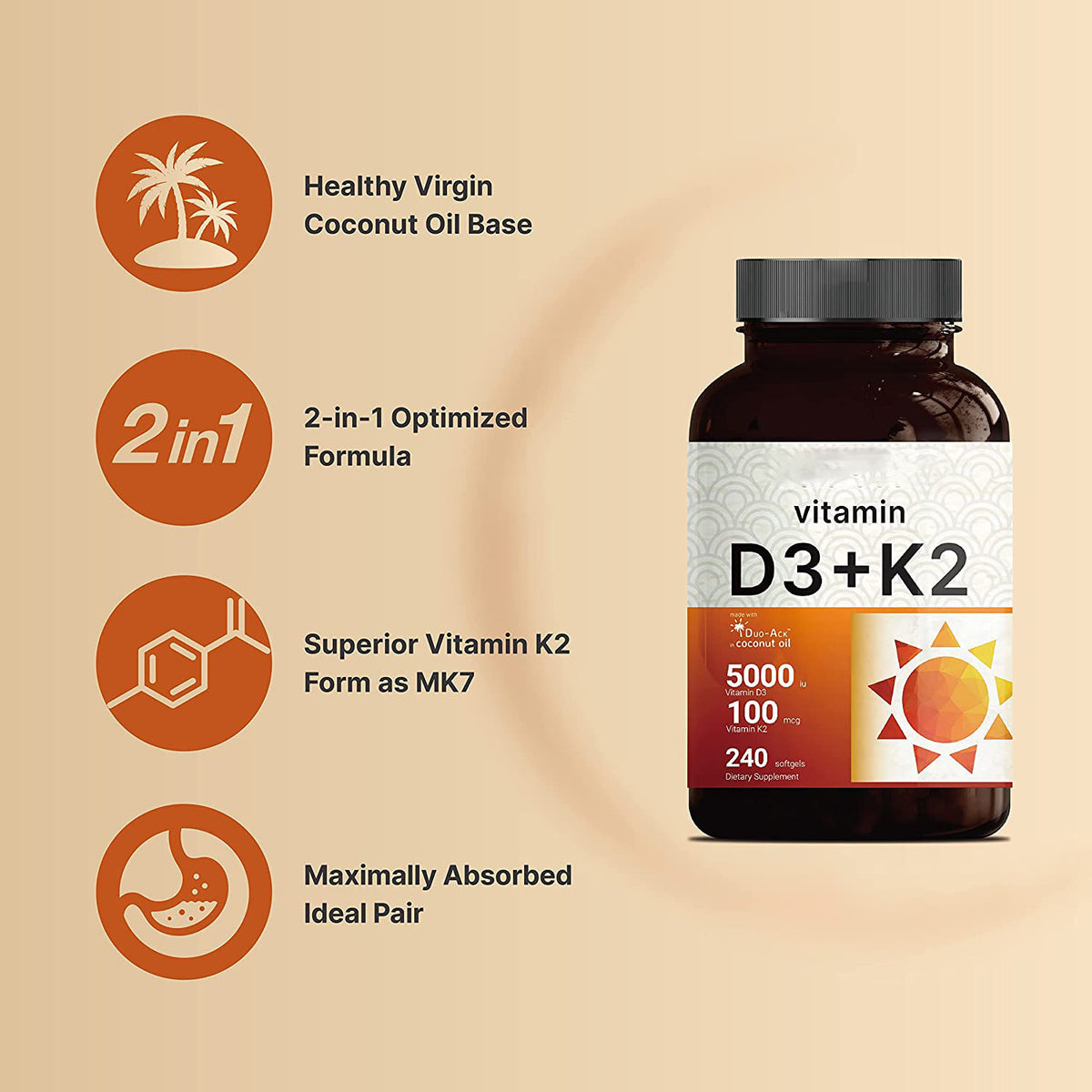 Vitamin D3 + K2 Softgels 60ct