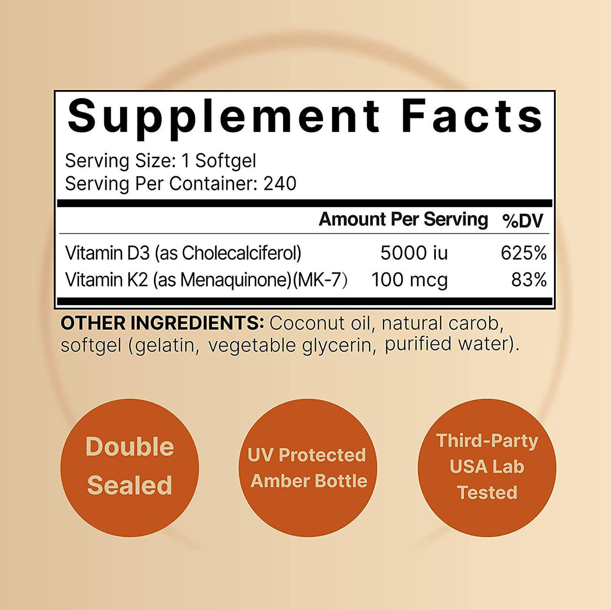 Vitamin D3 + K2 Softgels 60ct